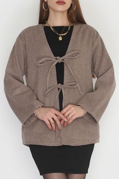 Önü Bağcıklı Kaşe Hırka Koyuvizon - 70995.1775.