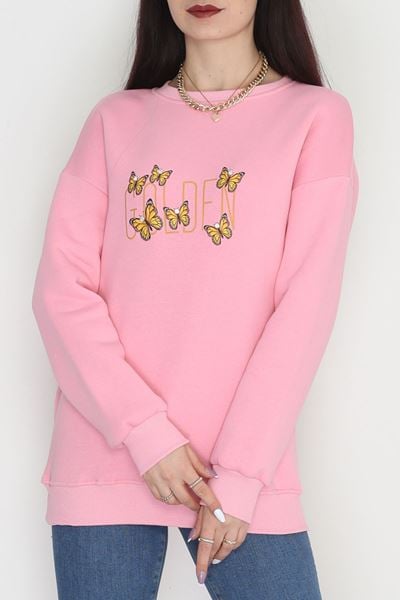 3 İplik Şardonlu Baskılı Taşlı Sweat Pembesarı - 42604.1878.