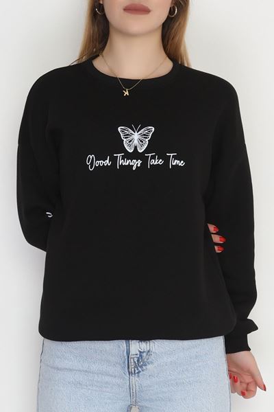 3 İplik Şardonlu Baskılı Sweat Siyahekru - 42611.1878.