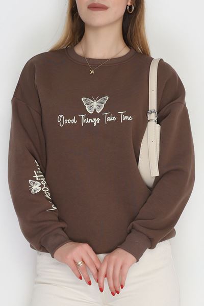 3 İplik Şardonlu Baskılı Sweat Kahvebej - 42611.1878.