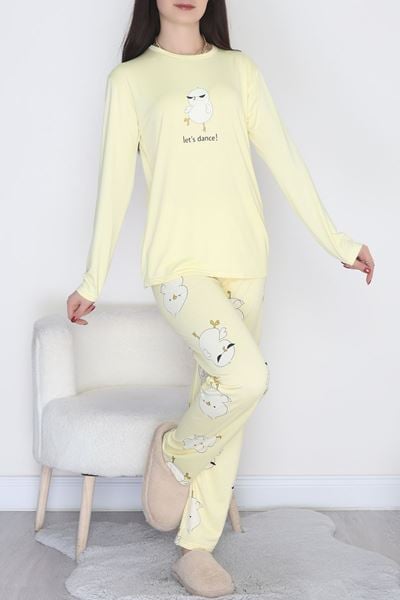 Baskılı Uzun Kol Takım Sarıkrem - 664.1287.