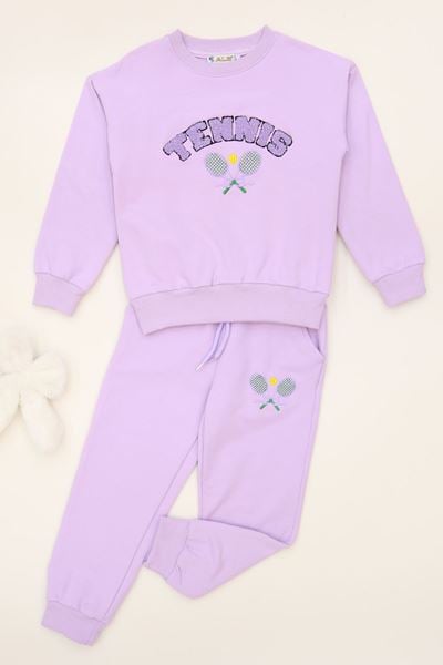 6-9 Yaş Şardonlu Yumoş Kumaş Takım Lila - 6264361.1576.