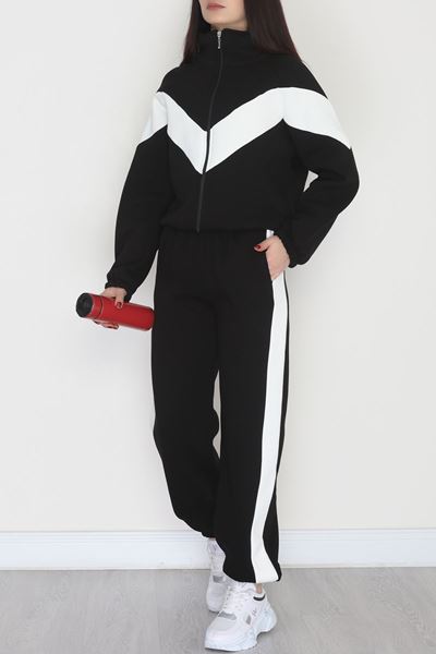 3 İplik Kompakt Fermuarlı Eşofman Takım Siyahekru - 42523.1878.