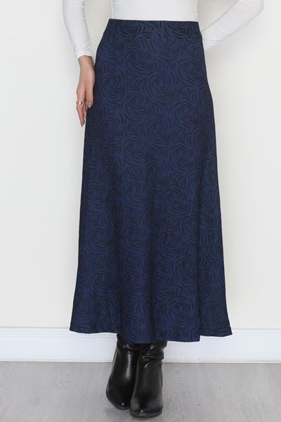 Karin Kumaş Desenli Etek Siyahindigo - 20588.1355.