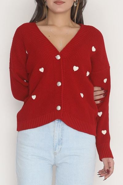 Nakışlı Crop Hırka Kırmızılatte - 443.1577.