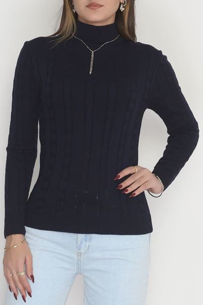 Örgü Desenli Yarım Balıkçı Triko Lacivert - 4018.2043.