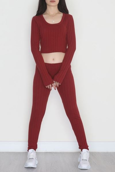 Parmak Geçmeli U Yaka Raporlu İnterlok Takım Bordo - 90975.1748.