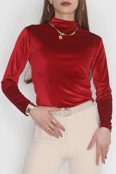 Drape Detaylı Kadife Bluz Bordo - 42664.1949.