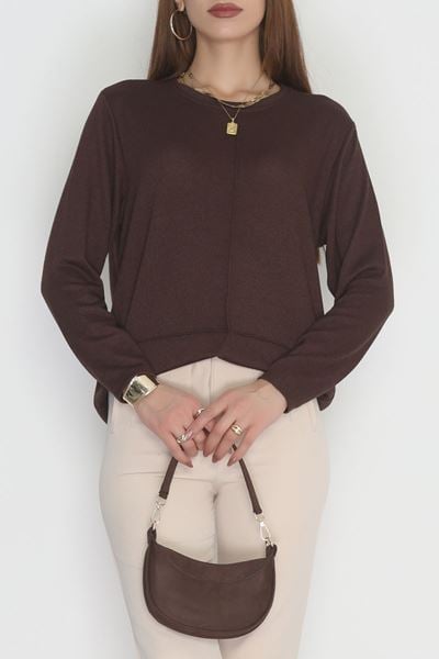 Yün Çilek Büyük Beden Bluz Kahve - 51065.2114.