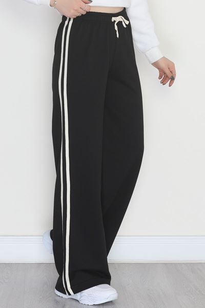 Keten Biyeli 2 İplik Eşofman Altı Siyahbej - 40023.1857.