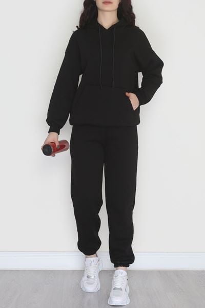 Kapşonlu 3 İplik Eşofman Takımı Siyah - 20965.1878.