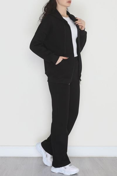 3 İplik Şardonlu Eşofman Takımı Siyah - 20254.1878.