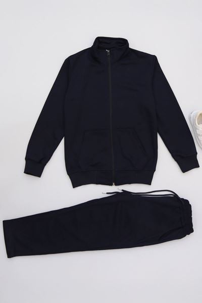 9-12 Yaş İki İplik Şardonsuz Fermuarlı Takım Lacivert - 42197.1937.