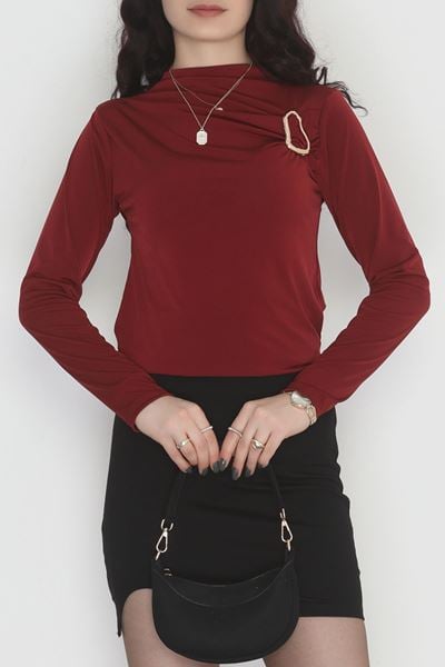 Drapeli Toka Detaylı Sandy Bluz Bordo - 70761.1949.