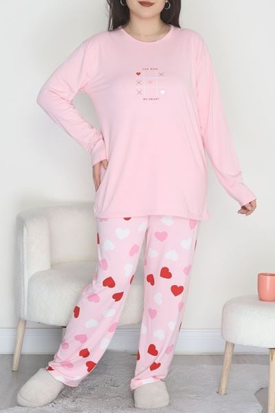 Şardonlu Milan Büyük Beden Pijama Takımı Tozpembe - 665.1287.
