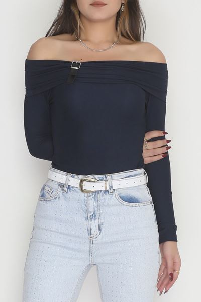 Madonna Yaka Kemer Detaylı Bluz Lacivert - 4323.1595.