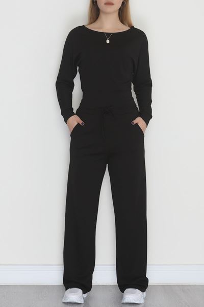 Kayık Yaka Modal Kumaş İkili Takım Siyah - 42673.1247.