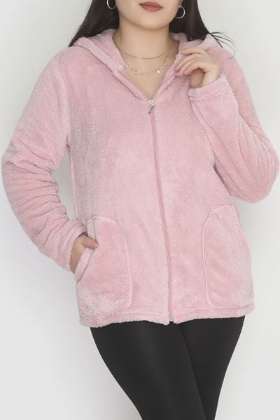 Welsoft Kumaş Kapşonlu Battal Ceket Pudra - 70749.107.