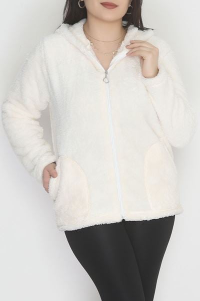 Welsoft Kumaş Kapşonlu Battal Ceket Ekru - 70749.107.