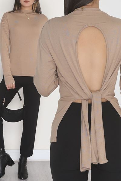 Sırt Dekolteli Örme Bluz Vizon - 71788.444.