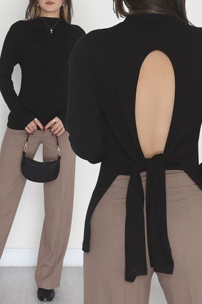 Sırt Dekolteli Örme Bluz Siyah - 71788.444.