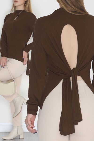 Sırt Dekolteli Örme Bluz Kahve - 71788.444.