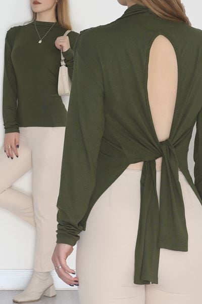 Sırt Dekolteli Örme Bluz Haki - 71788.444.