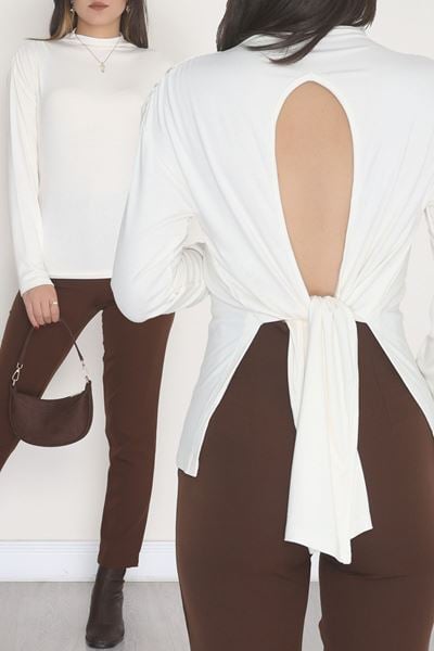 Sırt Dekolteli Örme Bluz Ekru - 71788.444.