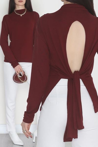 Sırt Dekolteli Örme Bluz Bordo - 71788.444.