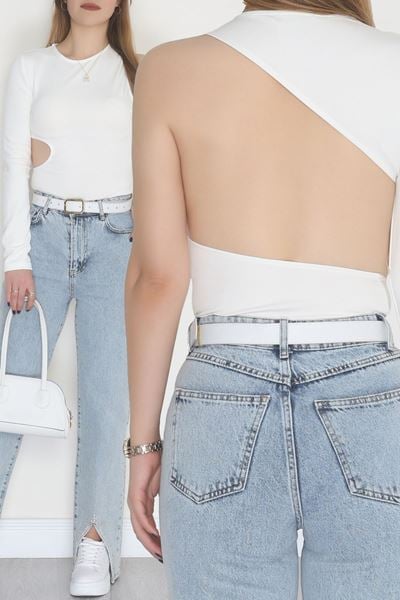 Tek Kollu Sırt Detay Bodysuıt Krem - 71518.444.