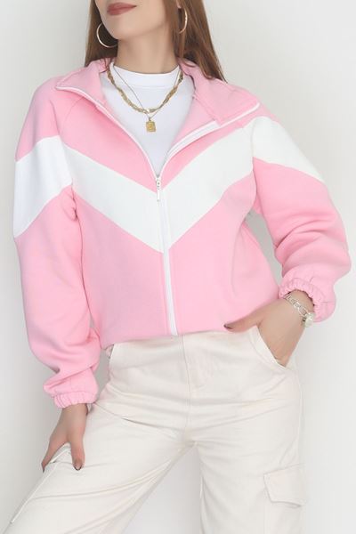 3 İplik Kompakt Oversize Fermuarlı Sweat Pembeekru - 42504.1878.