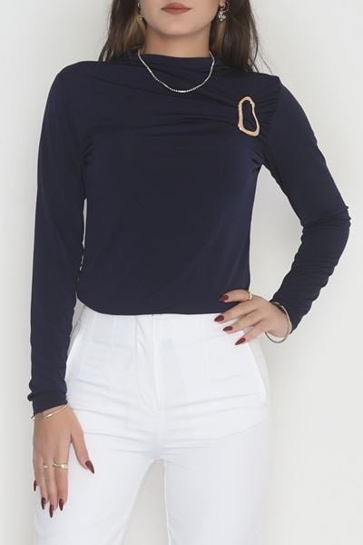 Toka Detaylı Sandy Bluz Lacivert - 42666.1949.