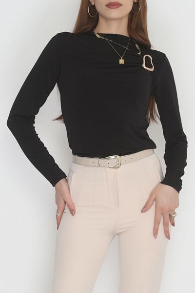 Toka Detaylı Sandy Bluz Siyah - 42666.1949.