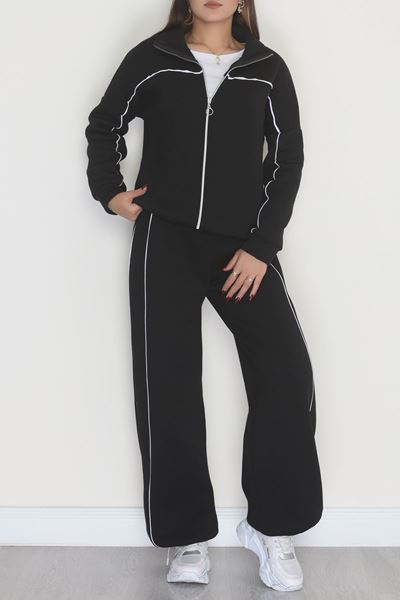 3 İplik Şardonlu Biyeli Fermuarlı Takım Siyah - 52031.1857.