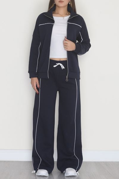 3 İplik Şardonlu Biyeli Fermuarlı Takım Lacivert - 52031.1857.