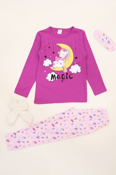 5-12 Yaş Süprem Penye Pijama Takımı Fuşya - 52081.1951.