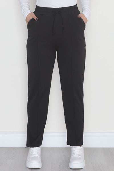 Bel Lastikli Dabıl Kumaş 180Gr Çımalı Pantolon Siyah - 51057.1837.