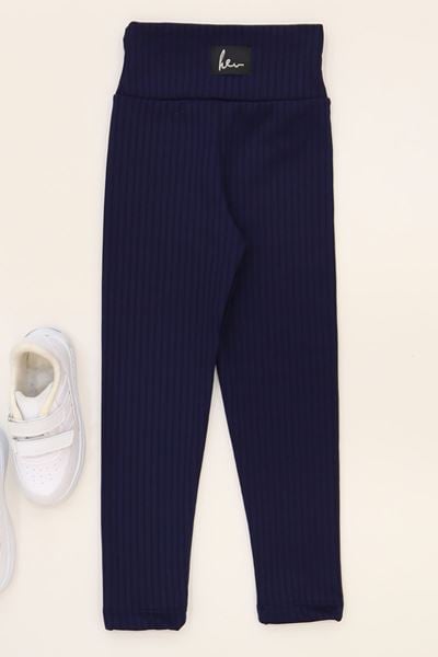 3-12 Yaş Şardonlu Fitilli Çocuk Tayt Lacivert - 52089.1780.