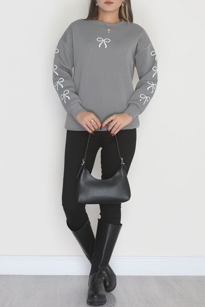 3 İplik Bisiklet Yaka Sweat Antrasitbeyaz - 42246.1878.