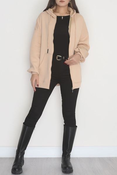 3 İplik Kompakt Oversize Sweat Bej - 42502.1878.