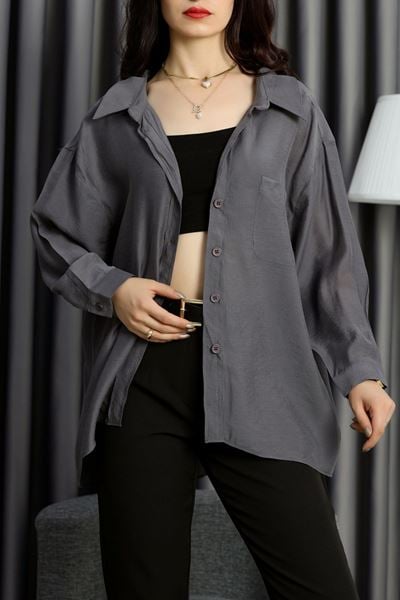 Düşük Omuzlu Oversize Gömlek Antrasit - 4612.1995.