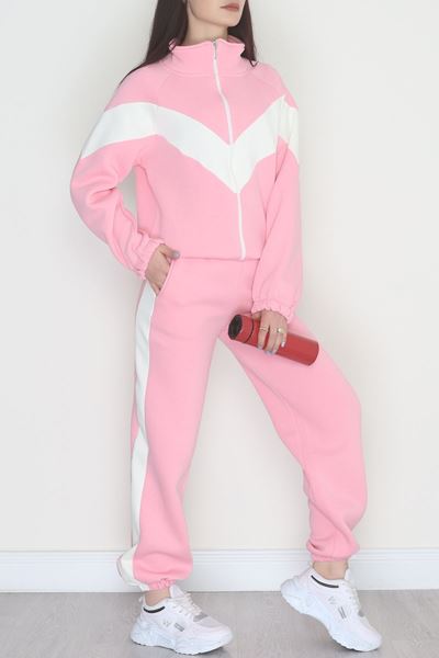 3 İplik Kompakt Fermuarlı Eşofman Takım Pembeekru - 42523.1878.