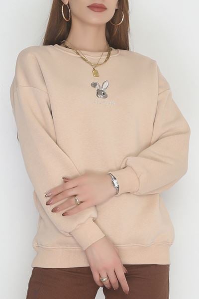 3 İplik Şardonlu Nakışlı Sweat Bej - 42608.1878.