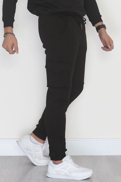 3 İplik Şardonlu Kargo Cepli Erkek Eşofman Altı Siyah - 42652.1937.