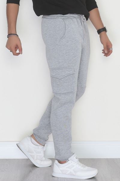 3 İplik Şardonlu Kargo Cepli Erkek Eşofman Altı Gri - 42652.1937.