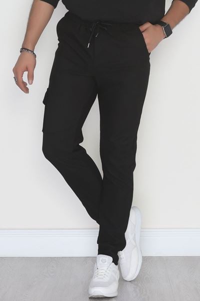 Kargo Cepli Ottoman Kumaş Erkek Eşofman Altı Siyah - 42653.1937.