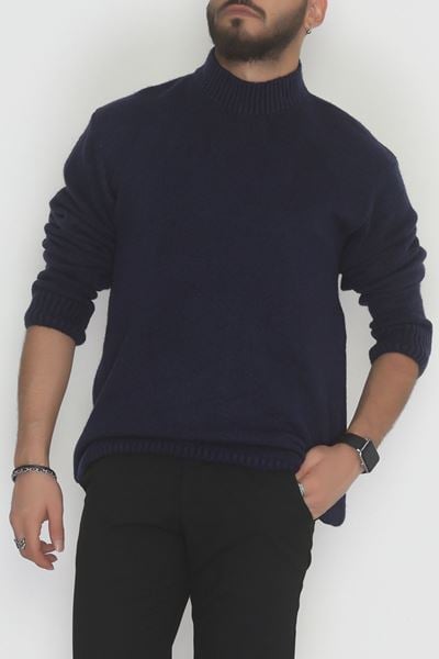 Bisiklet Yaka Şardon İplik Erkek Triko Lacivert - 42549.1766.