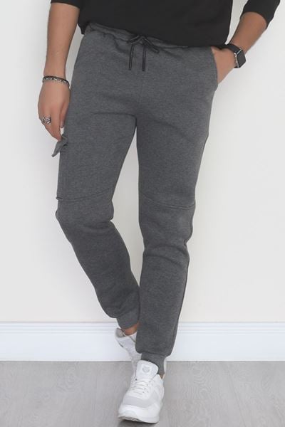 3 İplik Şardonlu Kargo Cepli Erkek Eşofman Altı Füme - 42652.1937.