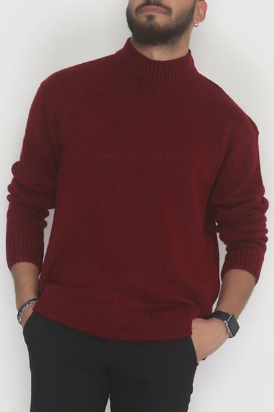 Bisiklet Yaka Şardon İplik Erkek Triko Bordo - 42549.1766.