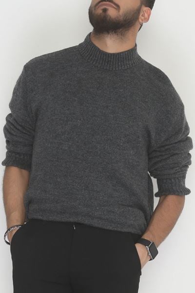 Bisiklet Yaka Şardon İplik Erkek Triko Antrasit - 42549.1766.